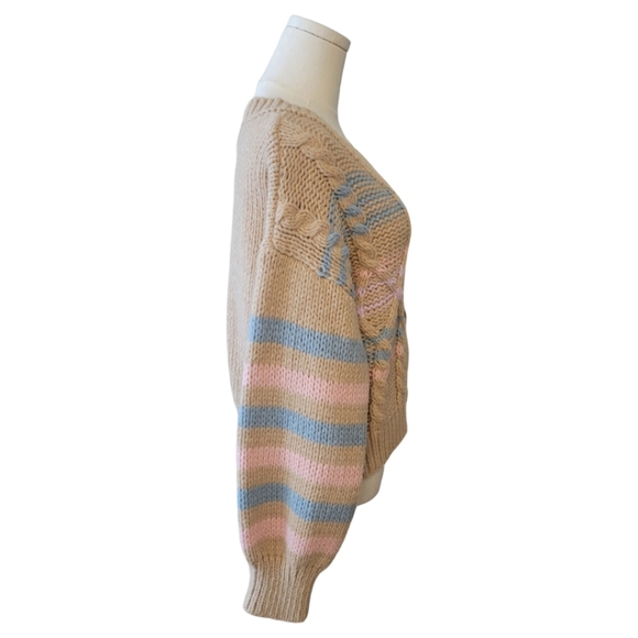 NWT Lush Tan & Pastel Crop Cardigan Sweater Size Large - Picture 3 of 5